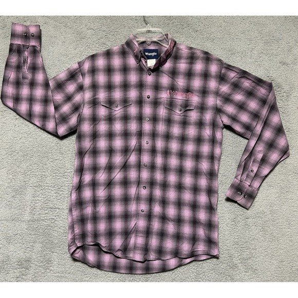 Wrangler Tops - Wrangler Shirt Womens L Pink Breast Cancer Awareness Button Down‎ Embroidered
